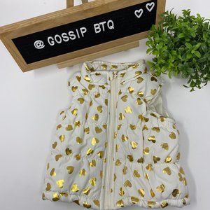 Healthtex Baby Puffer Vest Full Zip with Shimmery Gold Hearts